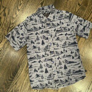 United by Blue Organic Cotton Button Up Shirt with Camping Mountains Pattern